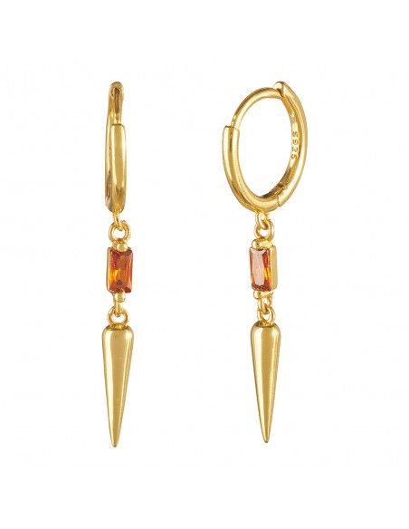 pendiente largo oro circonita naranja