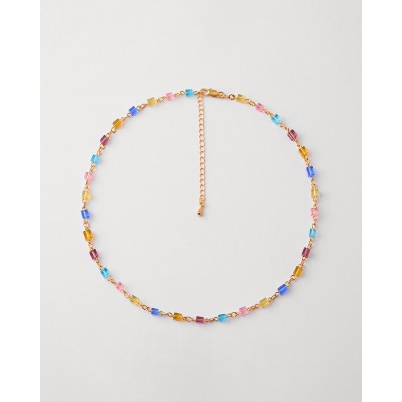 Collar Metal Cubos Cristal Multicolor