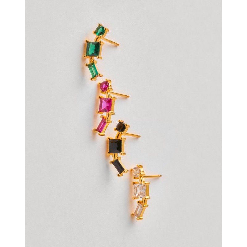 Pendientes Plata 6x16mm Tres Circonitas