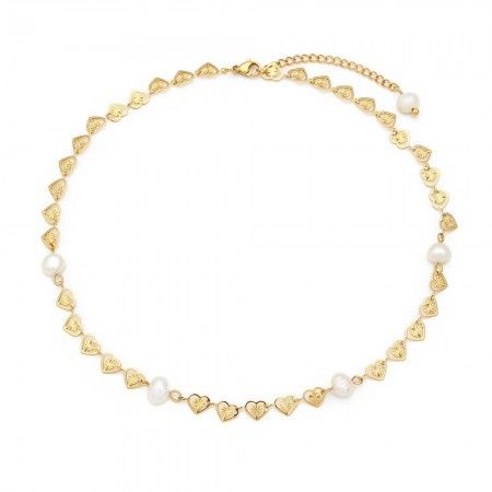 COLLAR ACERO CORAZON PERLA