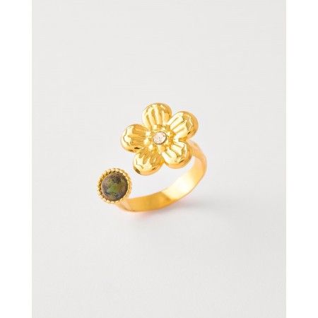 ANILLO ABIERTO FLOR ACERO