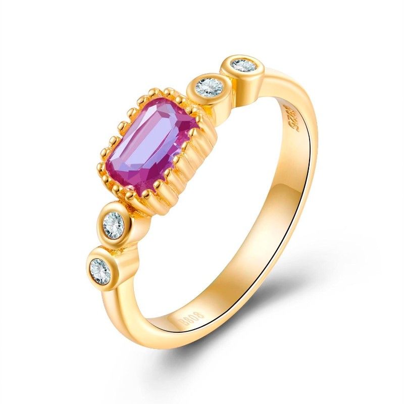 Anillo Plata Mineral Amatista Rectangulo