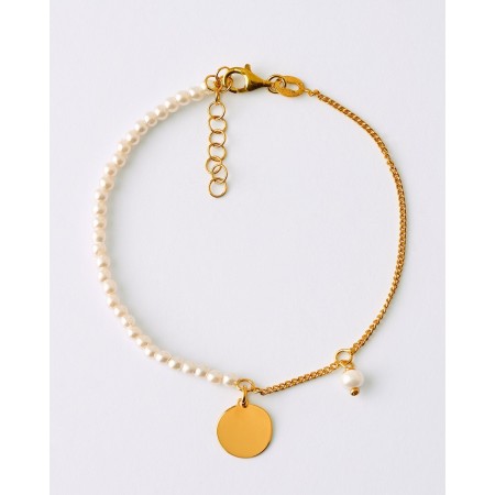 PULSERA PLATA PERLAS Y CIRCULO