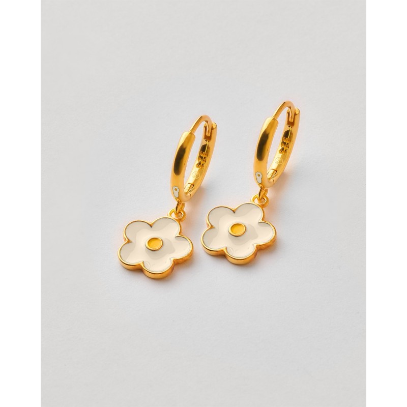 Pendientes Plata Flor Esmalte Blanco...