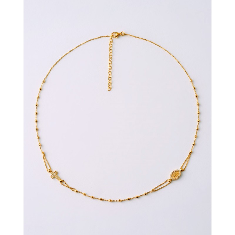 COLLAR PLATA BOLAS FACETADAS VIRGEN...