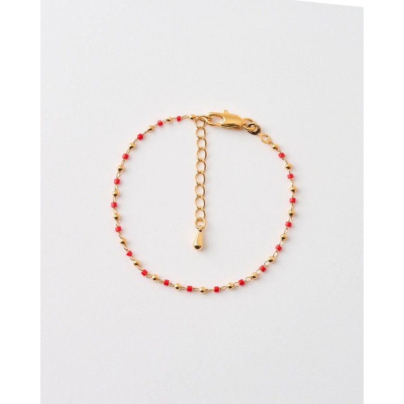 PULSERA BEADS Y BOLAS 2MM ROJO -...