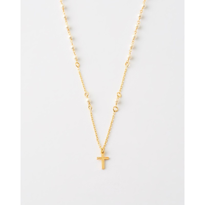 COLLAR PERLAS 3MM Y CRUZ 10X7MM -...