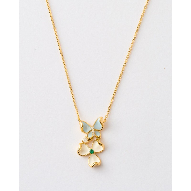 COLLAR FLOR Y MARIPOSA ESMALTE 21X12MM