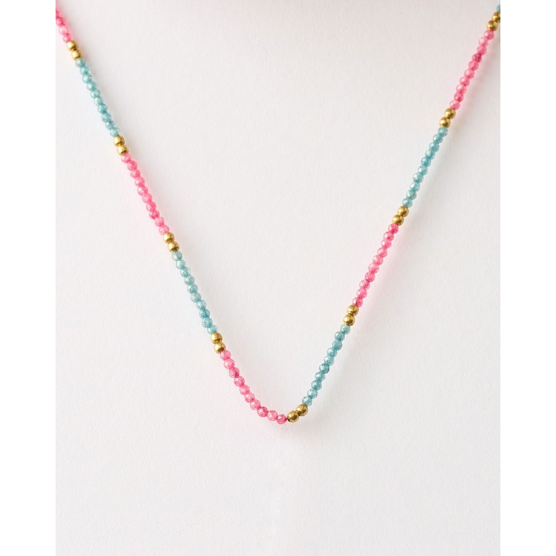 COLLAR PIEDRAS 2MM - ROSA Y AZUL