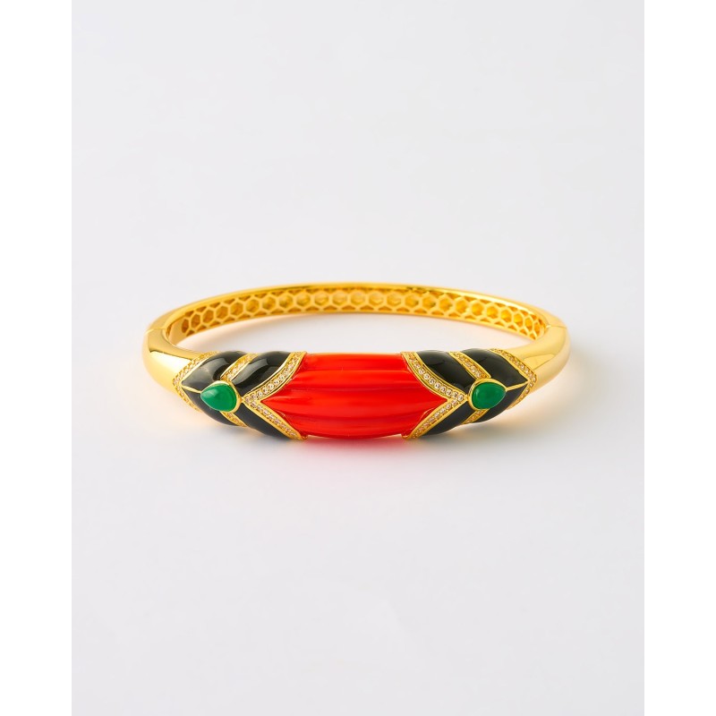 BRAZALETE CONCHA ESMALTE NARANJA Y NEGRO