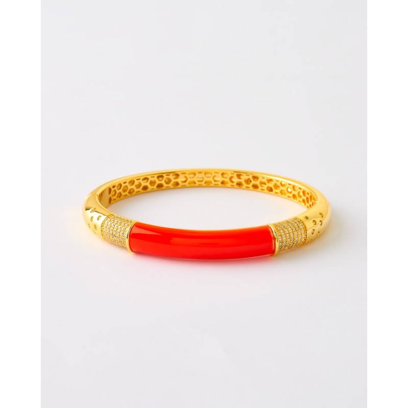 BRAZALETE ESMALTE NARANJA Y CIRCONITAS