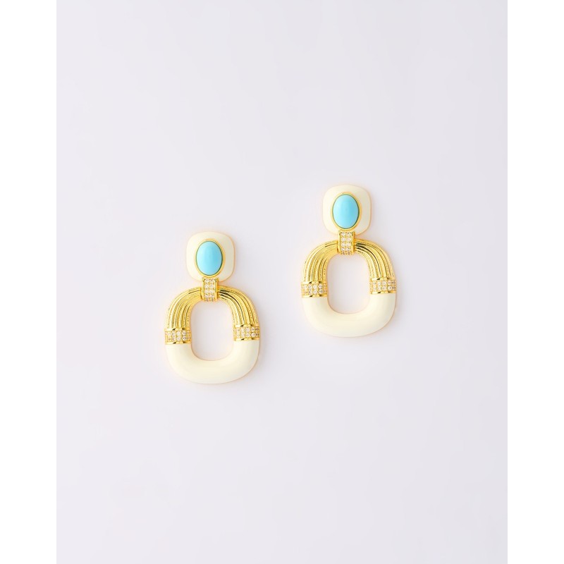 PENDIENTES CUADRADO ESMALTE AZUL Y...