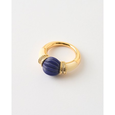 ANILLO ESMALTE CONCHA BLANCO Y AZUL CIRCONITAS  Malizzia 2