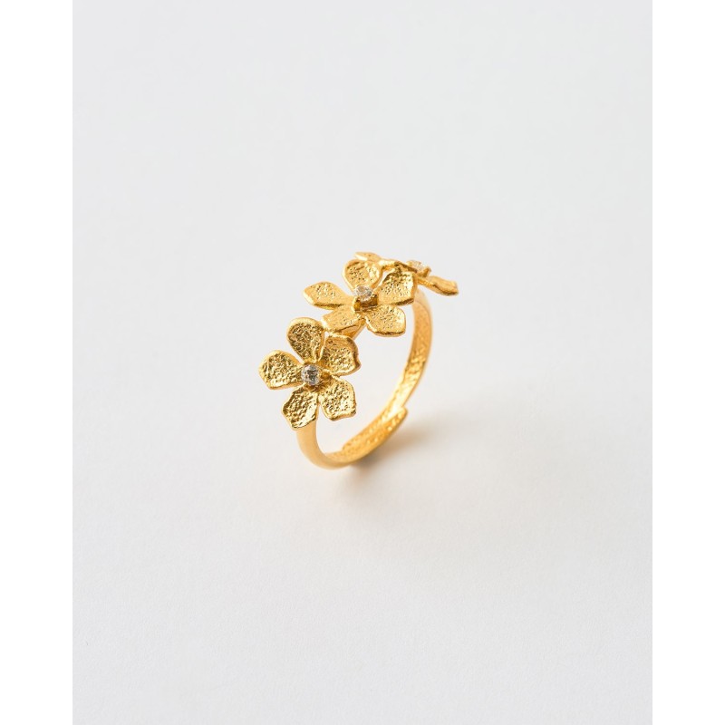 ANILLO TRIPLE FLOR Y CIRCONITA AJUSTABLE