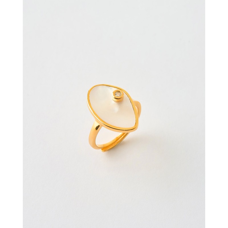 ANILLO OVALO MADREPERLA Y CIRCONITA -...