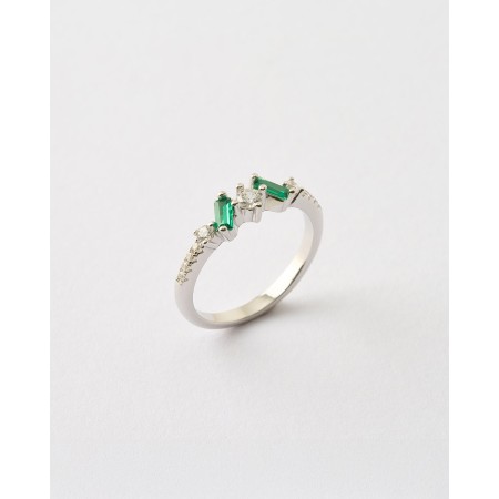 ANILLO CIRCONITAS REDONDAS BLANCSA Y BAGUETTE ESMERALDA  Malizzia 2