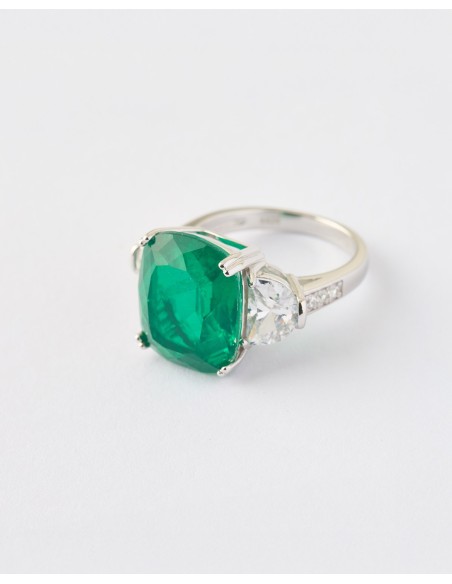 ANILLO CIRCONITA ESMERALDA TALLA COJÍN 11,5X14MM CIRCONITSA LATERALES  Malizzia