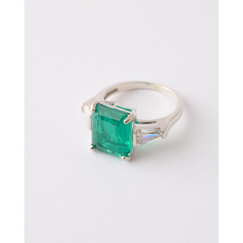 Anillo Circonita Esmeralda Cuadrada 12mm