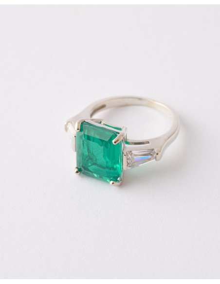 Anillo Circonita Esmeralda Cuadrada 12mm  Malizzia