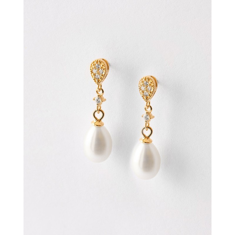 PENDIENTES LAGRIMA CIRCONITAS Y PERLA...