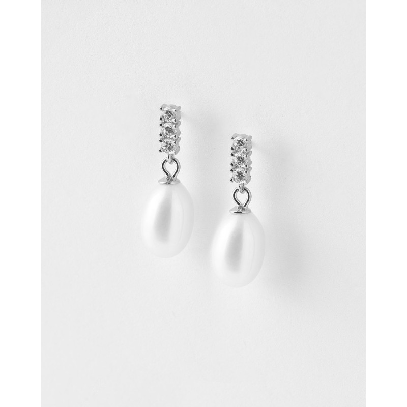 PENDIENTES 3 CIRCONITAS Y PERLA 11X7MM