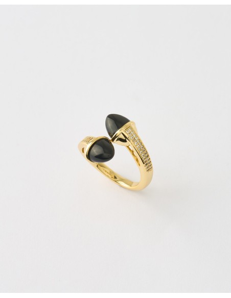 ANILLO BULLET CIRCONITAS Y ESMALTE NEGRO AJUSTABLE  Malizzia