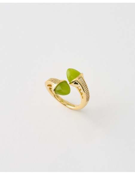 ANILLO BULLET CIRCONITAS Y ESMALTE VERDE AJUSTABLE  Malizzia