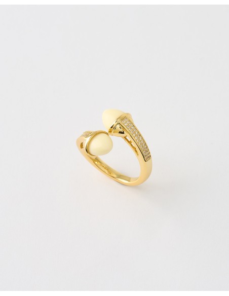 ANILLO BULLET CIRCONITAS Y ESMALTE BLANCO AJUSTABLE  Malizzia