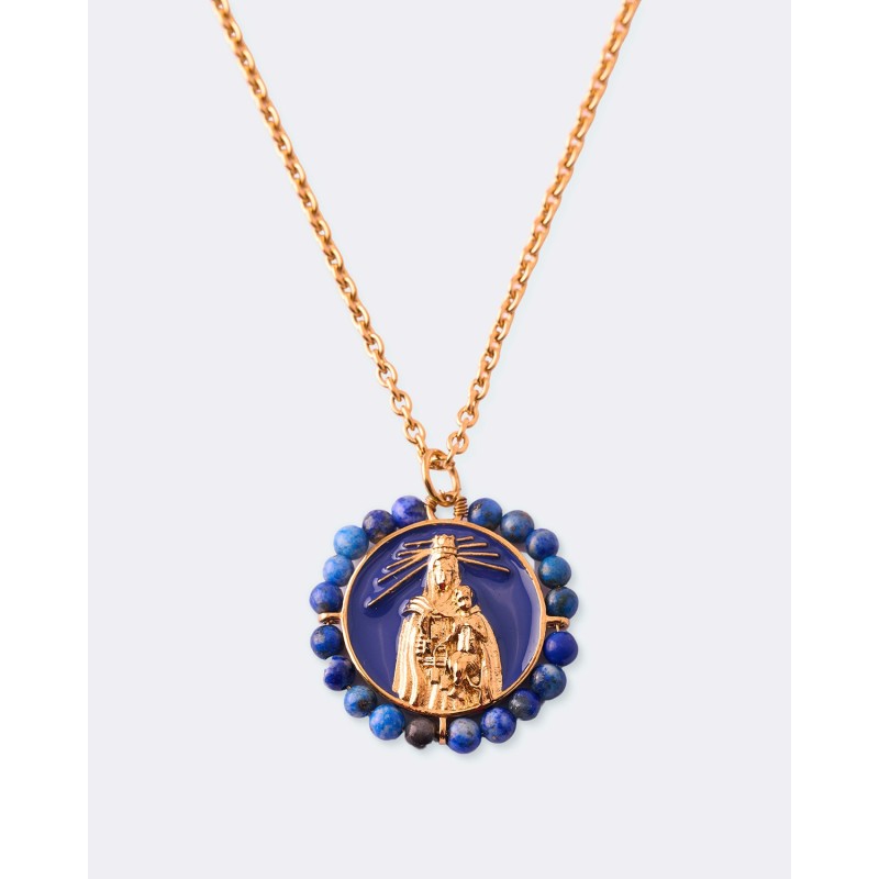 Collar Acero Medalla Virgen del Carmen 20mm Lapislazuli 3mm LP Beginning Malizzia