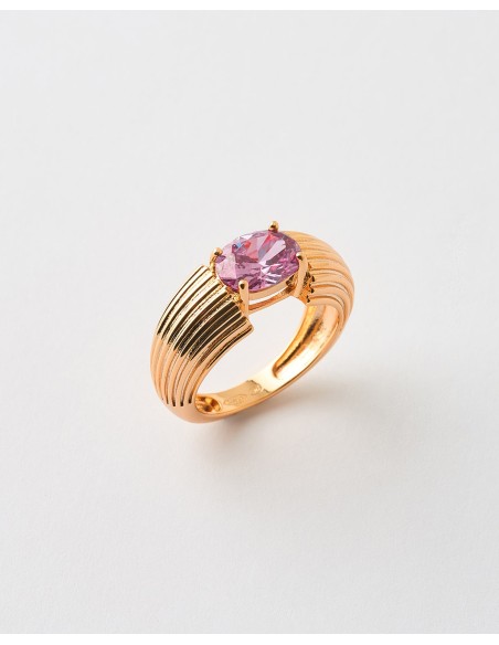 ANILLO SOLITARIO CIRCONITA OVAL 9*7MM ACANALADO  Malizzia
