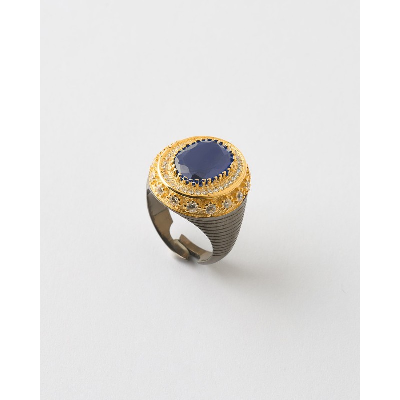 ANILLO SELLO CIRCONITA OVALADA ZAFIRO...