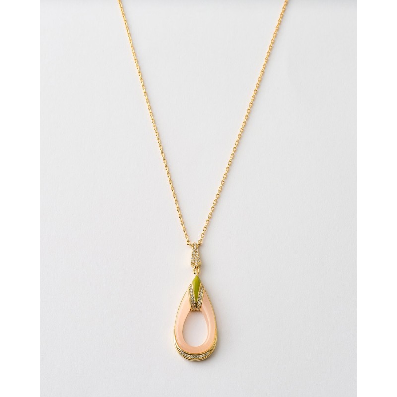 COLLAR LAGRIMA ESMALTE ROSA Y VERDE...