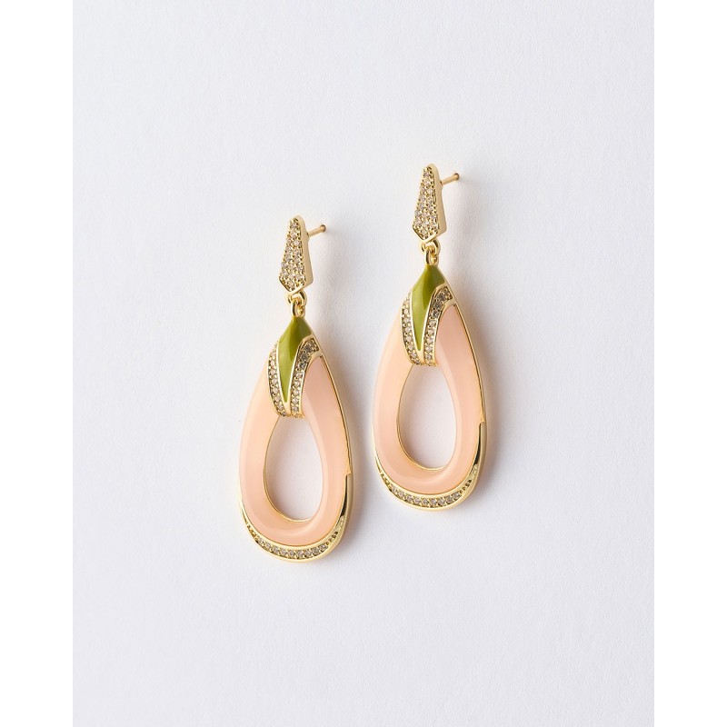 PENDIENTES LAGRIMA ESMALTE ROSA Y...