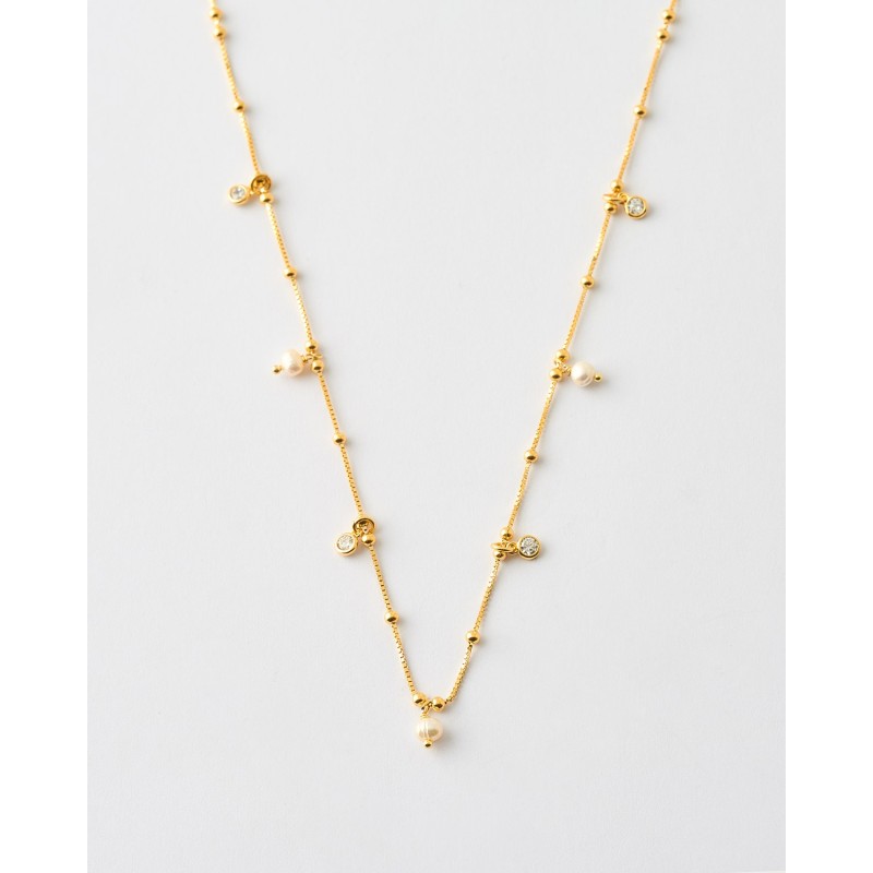 COLLAR CADENA BOLAS, CIRCONITAS Y PERLAS - 41+3CM LARGO  Malizzia
